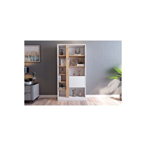 Lotus Kitaplık Kapaklı 160 Cm Atlantik Çam - Beyaz Beyaz