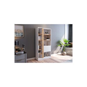 Lotus Kitaplık Kapaklı 160 Cm Atlantik Çam - Beyaz Beyaz