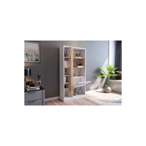 Lotus Kitaplık Kapaklı 160 Cm Atlantik Çam - Beyaz Beyaz