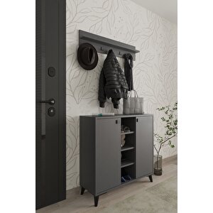 Akasya 2 Kapaklı Ayakkabılık, Vestiyer, Portmanto, Askılık, 90 Cm Antrasit