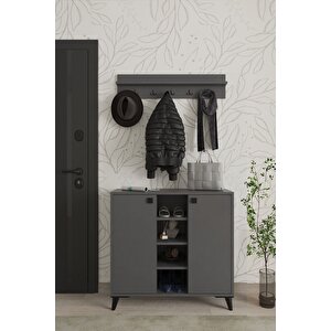 Akasya 2 Kapaklı Ayakkabılık, Vestiyer, Portmanto, Askılık, 90 Cm Antrasit