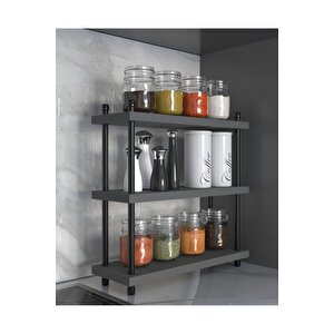 İnci Baharatlık, Mutfak Rafı, Çok Amaçlı Raf, 3 Katlı , Metal Ayaklı, Organizer, 40 Cm Sis Gri Gri