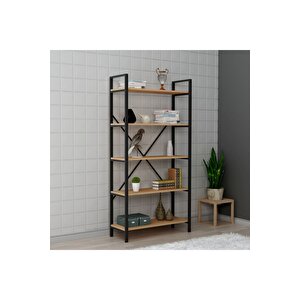 Hera 5 Raflı Metal Geniş Kitaplık Atlantik Çam 90cm