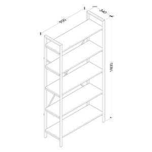 Hera 5 Raflı Metal Geniş Kitaplık Atlantik Çam 90cm