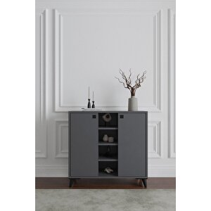 Misty 2 Kapaklı Konsol, Çok Amaçlı Dolap, 90 Cm Antrasit