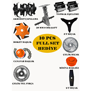 İtaly F8 Bl Motor Özel 10 İN 1 Sırt Tipi Tırpan Benzinli Turbo Motorlu Ot Çim Çalı Biçme Tırpanı Full Aparat Hediyeli