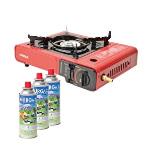 Tekli Portatif Ocak Tüp Kırmızı+3 Adet 220 Gr Kartuş Set