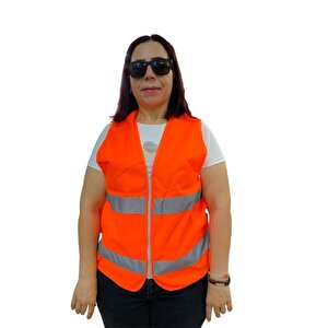 Fermuarlı Turuncu İkaz Yeleği Xl Beden 59 Cm