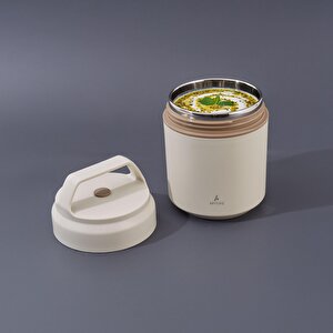Bento Yuvarlak Lunch Box Yemek Termosu Bej 420 Ml