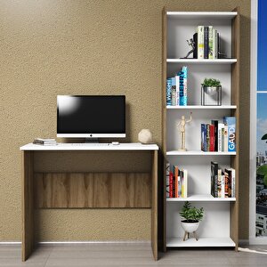 Mobilya Çalışma Masası+5 Bölmeli Kitaplık Ceviz-beyaz