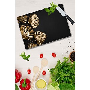 30x40 Cm Cam Kesme Tahtası 4 Altın Yaprak