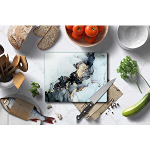 30x40 Cm Cam Kesme Tahtası Siyah Yaldızlı Mermer