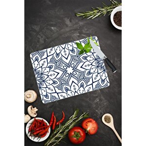30x40 Cm Cam Kesme Tahtası Lacivert Mandala Desenli