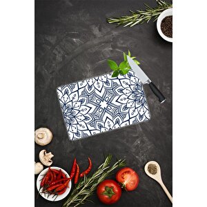 20x30 Cm Cam Kesme Tahtası Lacivert Mandala Desenli