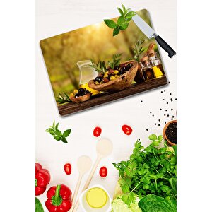 30x40 Cm Cam Kesme Tahtası Zeytin Görünümlü