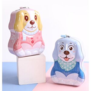 Sevimli Köpek Çantalı Ve Kilitli Metal Kumbara, 17x12 - Pembe Pembe