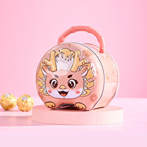 Küçük Ejder Çantalı Ve Kilitli Metal Kumbara, 12x11 - Pembe Pembe
