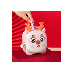 Sevimli Ejder Çantalı Ve Kilitli Metal Kumbara, Pembe, 16x14 Pembe