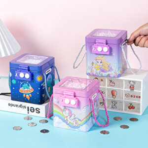 Unicorn Askılı Ve Şifreli Metal Kumbara, Pembe, 13x11 Pembe