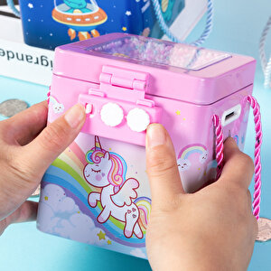 Unicorn Askılı Ve Şifreli Metal Kumbara, Pembe, 13x11 Pembe