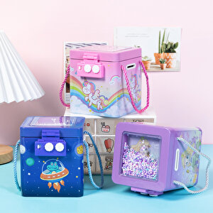 Unicorn Askılı Ve Şifreli Metal Kumbara, Pembe, 13x11
