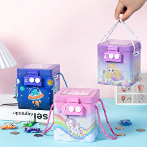 Unicorn Askılı Ve Şifreli Metal Kumbara, Pembe, 13x11