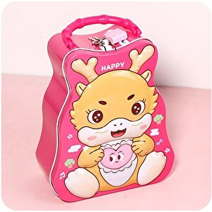 Minik Ejder Çantalı Ve Kilitli Metal Kumbara, 17x12 - Pembe Pembe