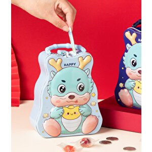 Minik Ejder Çantalı Ve Kilitli Metal Kumbara, 17x12 - Lacivert Lacivert