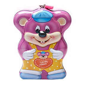 Sevimli Fare Çantalı Ve Kilitli Metal Kumbara, Pembe, 17x14 Pembe