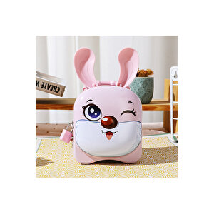 Tavşan Çantalı Ve Kilitli Metal Kumbara, Pembe, 19x12 Pembe