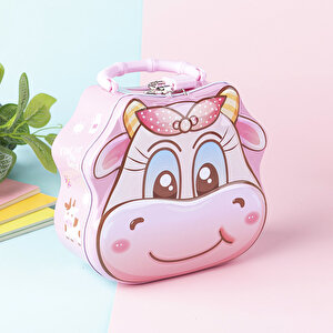 Buzağı Çantalı Ve Kilitli Metal Kumbara, 16x14 - Pembe Pembe