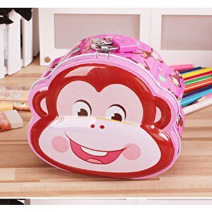 Maymuncuk Çantalı Ve Kilitli Metal Kumbara, 14x13 - Pembe Pembe