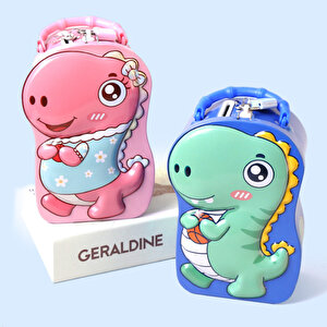 Dinozor Çantalı Ve Kilitli Metal Kumbara, 17x12 - Pembe Pembe
