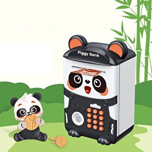 Parmak İzi Simülasyonu Şifreli Panda Kumbara, Siyah, 23x15 Pembe