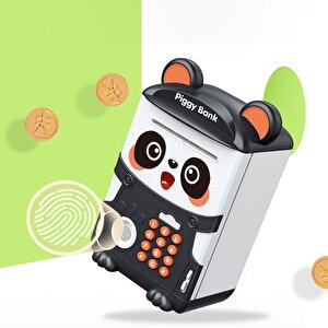 Parmak İzi Simülasyonu Şifreli Panda Kumbara, Siyah, 23x15 Pembe
