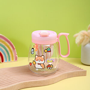 Süzgeçli Bardak Suluk, Yapışkanlı Ve Pipetli, 15x13 - Pembe Pembe