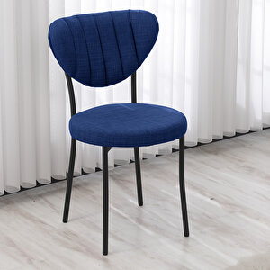 Elegant Mutfak Sandalyesi, Yemek Odası, Balkon, Kafe Restoran Sandalye Silinebilir Keten Kumaş. Lacivert
