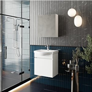 Karen Banyo Fulya 50 Cm Mdf Lavabolu Aynalı Banyo Dolabı Seti Seramik Lavabo Dahil Beyaz, Lavabo Sifonu Dahil