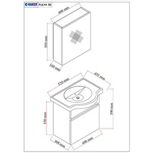 Karen Banyo Fulya 50 Cm Mdf Lavabolu Aynalı Banyo Dolabı Seti Seramik Lavabo Dahil Beyaz, Lavabo Sifonu Dahil