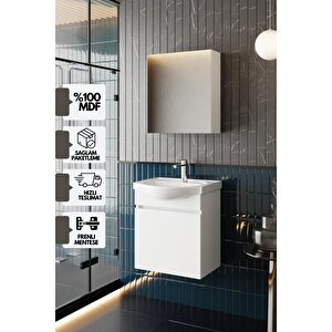 Fulya 50 Cm Mdf Lavabolu Aynalı Banyo Dolabı Seti Seramik Lavabo Dahil Beyaz