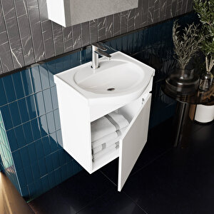 Fulya 50 Cm Mdf Lavabolu Aynalı Banyo Dolabı Seti Seramik Lavabo Dahil Beyaz