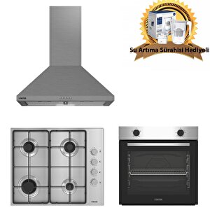 İnox Ankastre Set 522 İnox Davlumbaz - 181 Gid Metal Ocak - 310 İnox Firin ( Su Aritma Sürahisi Hediyeli)