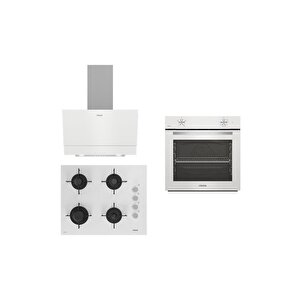 Beyaz Ankastre Set Ala 310hw Fırın - Ala 159 Dhw Ocak - Ala 510 W Davlumbaz