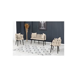 Sarmaşık Çay Seti Takımı Koltuk Takımı Oturma Odası Kafe Antre Hol Ofis 2+1+1 Siyah Metal Krem