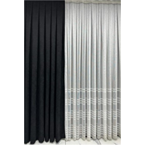 Siyah 1/3  Sık Pile Fon Perde-33 100x260 cm