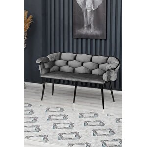 Balon Çay Seti Koltuk Takımı Oturma Odası Kafe Antre Hol Ofis 2+1+1 Siyah Metal Gri