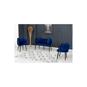 Sarmaşık Çay Seti Takımı Koltuk Takımı Oturma Odası Kafe Antre Hol Ofis 2+1+1 Siyah Metal Lacivert