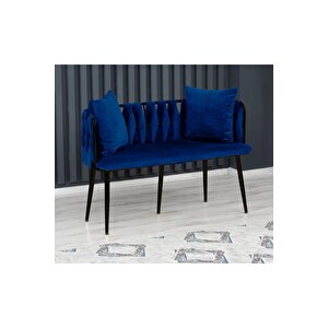 Sarmaşık Çay Seti Takımı Koltuk Takımı Oturma Odası Kafe Antre Hol Ofis 2+1+1 Siyah Metal Lacivert