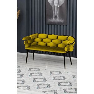 Balon Çay Seti Koltuk Takımı Oturma Odası Kafe Antre Hol Ofis 2+1+1 Siyah Metal Hardal
