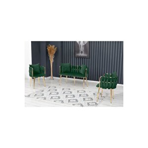 Sarmaşık Çay Seti Takımı Koltuk Takımı Oturma Odası Kafe Antre Hol Ofis 2+1+1 Gold Metal Hardal
